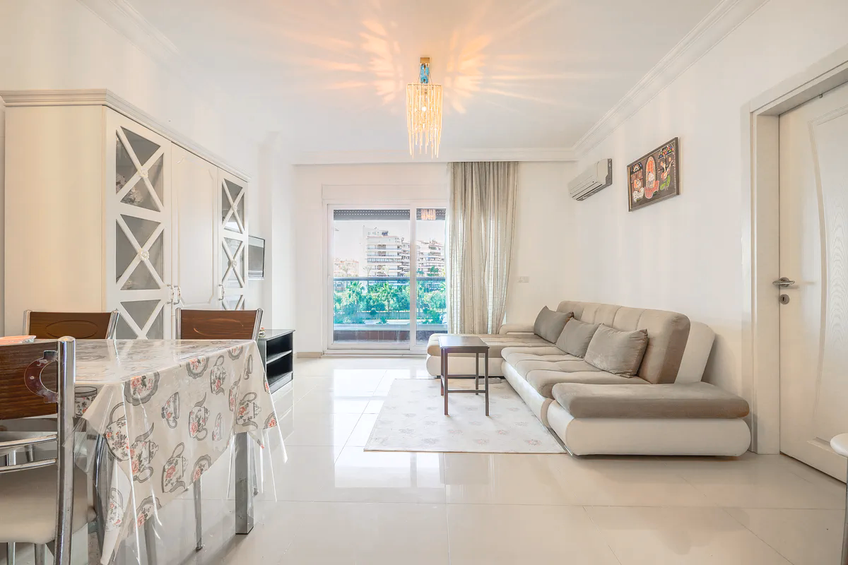 Buy Apartment Kestel Alanya — Furnished 1+1 in Doğanay Residence (16) Furnished open-plan living room in Doğanay Residence Kestel