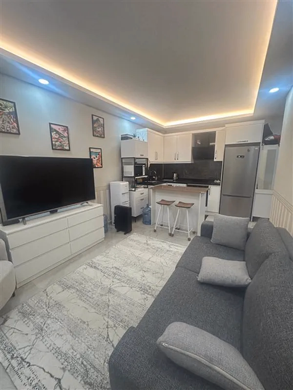 Furnished 1+1 Apartment in White Residence Oba (13) Modern living room in White Residence Oba Alanya apartment