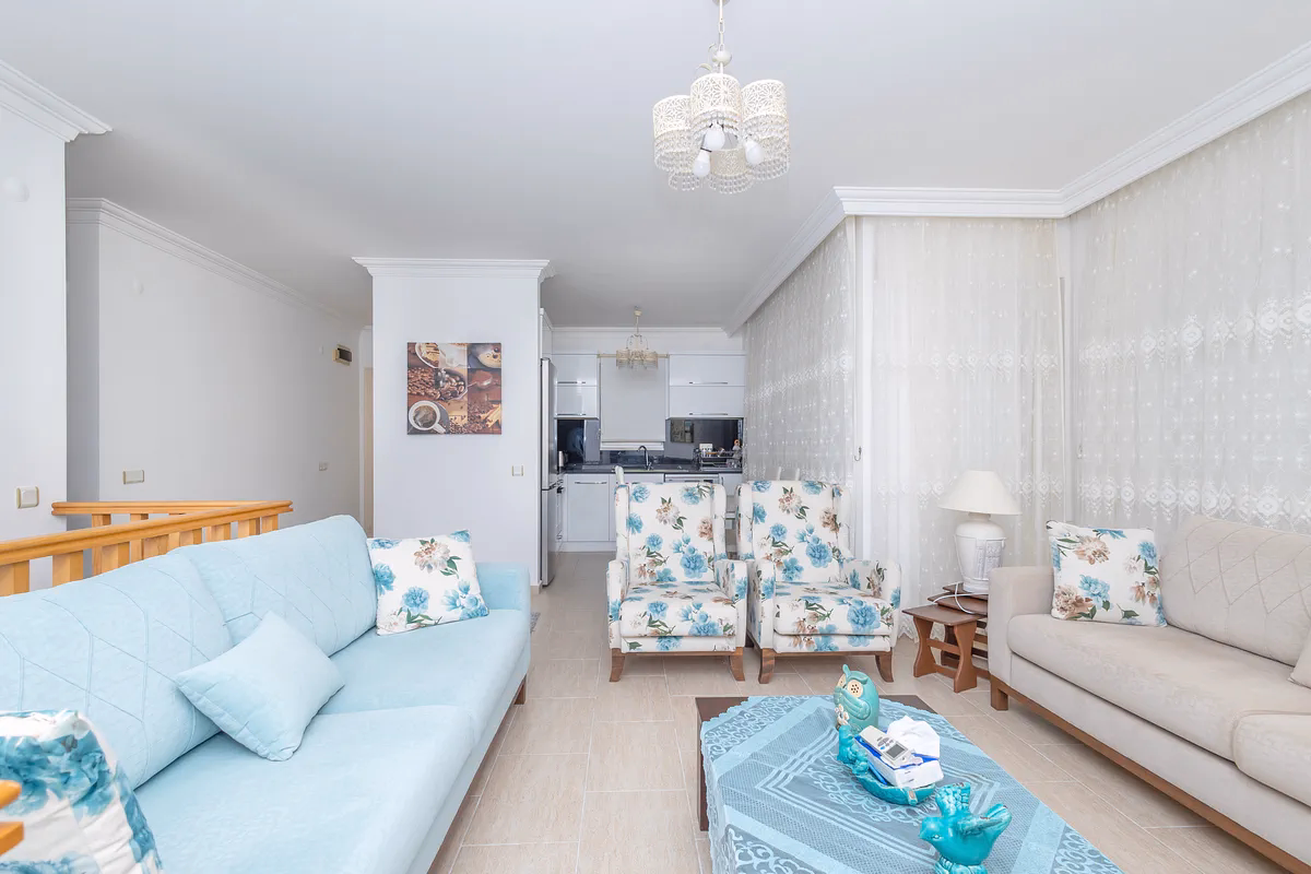 Kargicak Duplex Apartment with Sea View and Pool Access (14) Spacious furnished living room in Kargicak duplex
