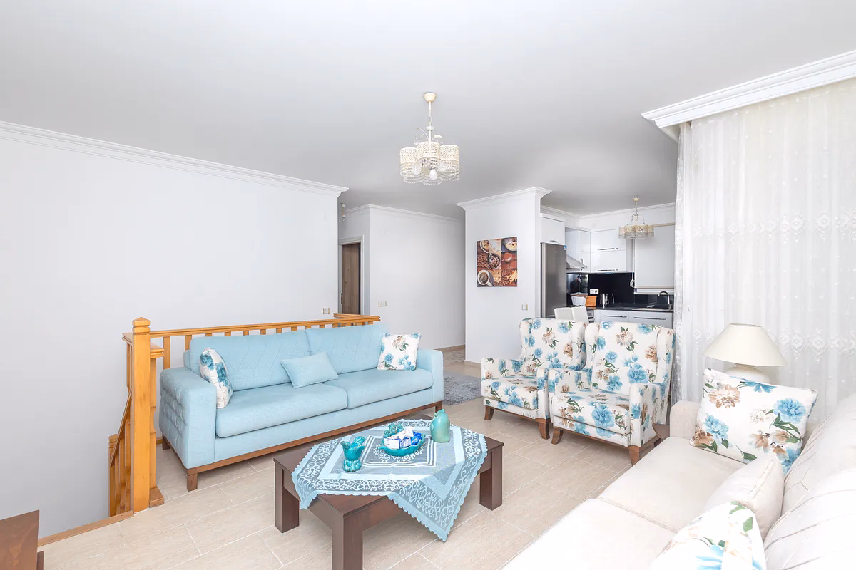 Kargicak Duplex Apartment with Sea View and Pool Access (17) Spacious furnished living room in Kargicak duplex
