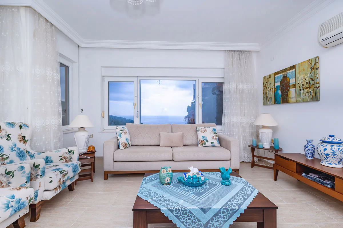 Kargicak Duplex Apartment with Sea View and Pool Access (4) Spacious furnished living room in Kargicak duplex