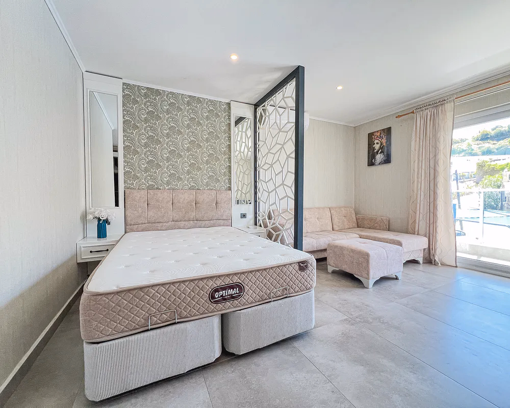 Modern Studio Apartment in STAY SUIT Residence, Kargicak (12) Modern sleeping area in furnished studio apartment in Kargicak Alanya Turkey