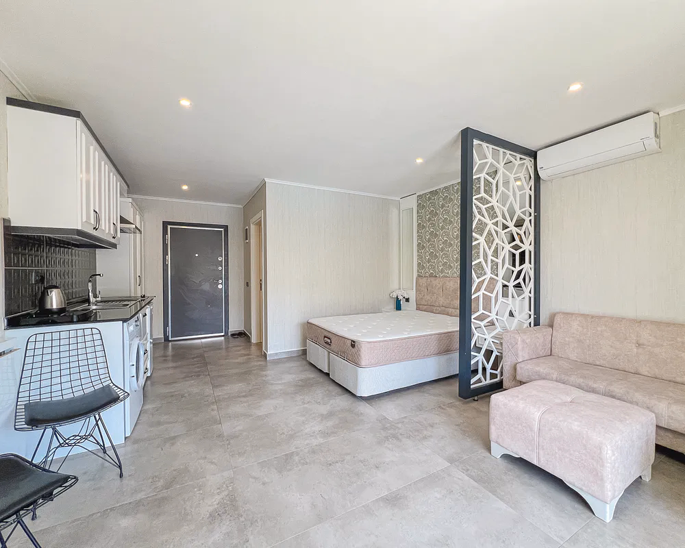Modern Studio Apartment in STAY SUIT Residence, Kargicak (13) Modern sleeping area in furnished studio apartment in Kargicak Alanya Turkey