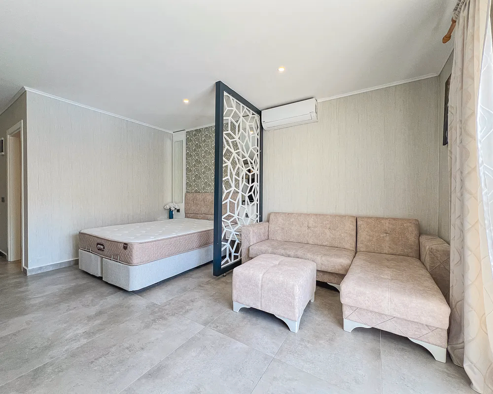 Modern Studio Apartment in STAY SUIT Residence, Kargicak (15) Modern sleeping area in furnished studio apartment in Kargicak Alanya Turkey