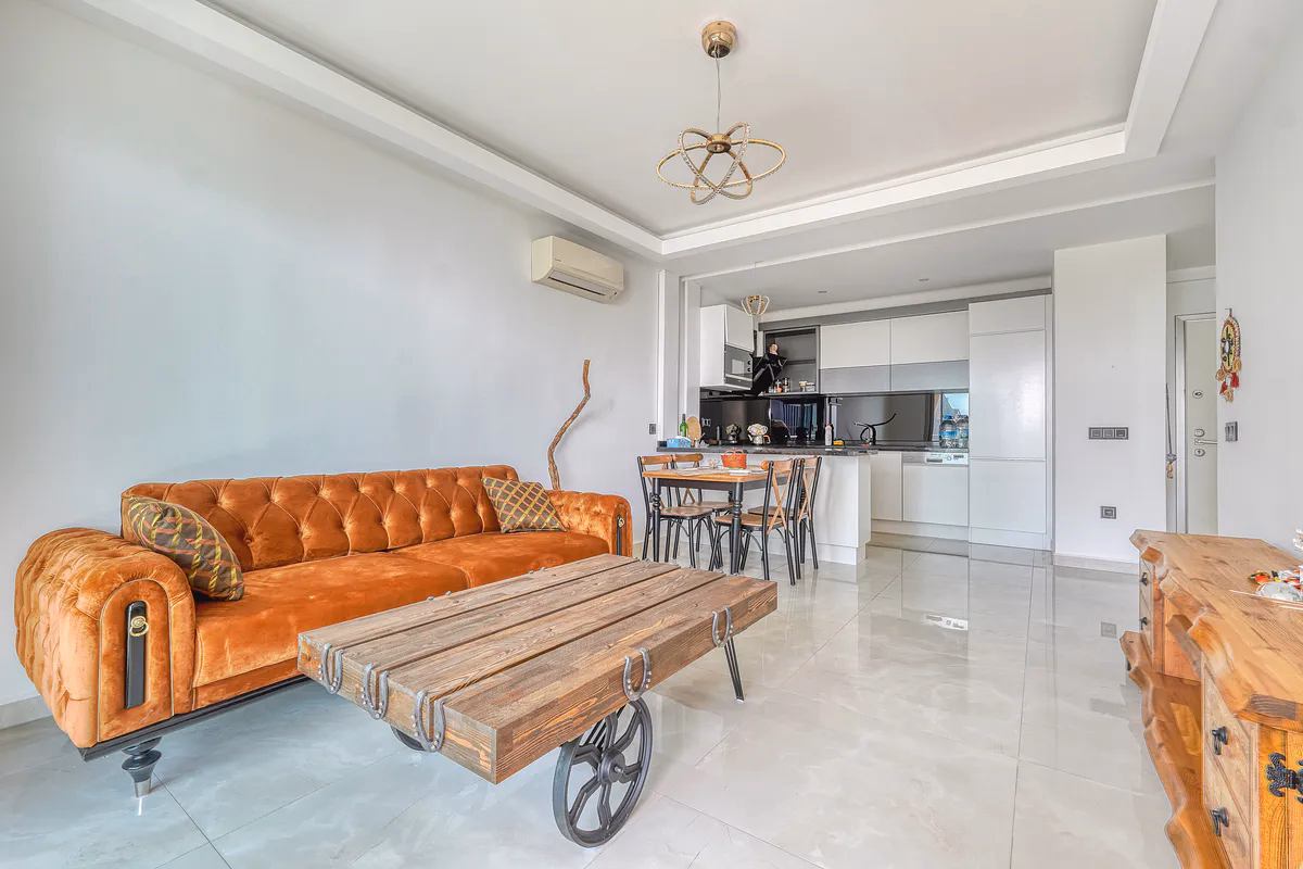 Sea View 1+1 in Hexa Panorama (11) Furnished sea-view living room in Hexa Panorama Kargıcak
