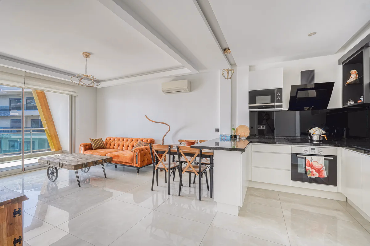 Sea View 1+1 in Hexa Panorama (14) Furnished sea-view living room in Hexa Panorama Kargıcak