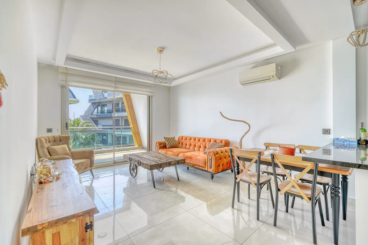 Sea View 1+1 in Hexa Panorama (16) Furnished sea-view living room in Hexa Panorama Kargıcak