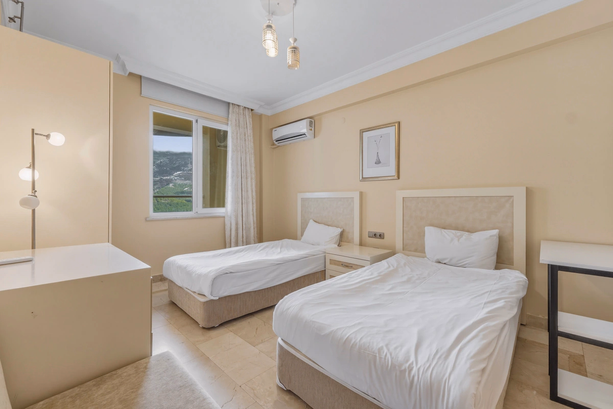 GoldCity Apartment Kargicak – Panoramic Sea Views (16) Furnished bedroom inside GoldCity Residence
