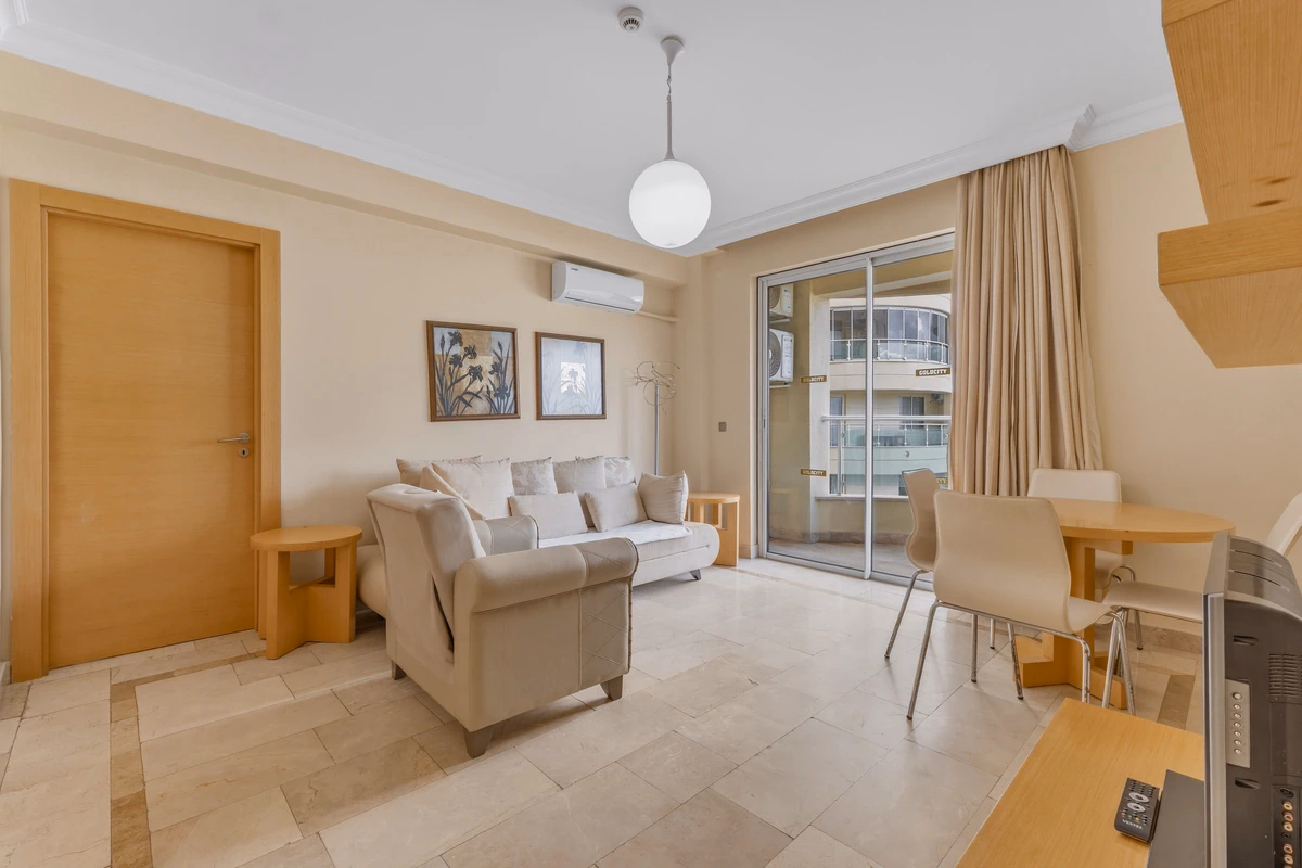 GoldCity Apartment Kargicak – Panoramic Sea Views (9) Furnished living room at GoldCity Kargicak
